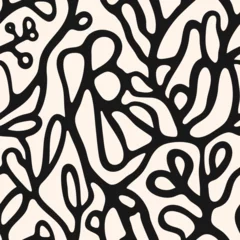 Vector abstract seamless pattern with organic shapes, botanical elements, cellular structures, liquid lines. Simple monochrome background texture. Black and white ornament. Trending repeated design