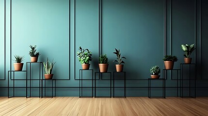 Modern Minimalistic Concrete Coworking Office room with Blank Walls, High Ceilings,and Mockup Frame