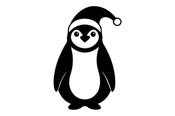 Cute Penguins wearing Santa Claus hat standing on white background flat design vector illustration.