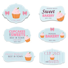 Labels for bakery products. Vector stickers for bakeries and pastry shops.