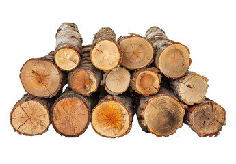 A stack of natural wood logs for firewood, isolated on a transparent background, , Close-up of the product, high quality, Hyper-realistic png.