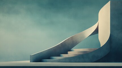   Spiral staircase art in blue and green room, blue sky background