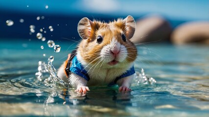 Swimming Hamster Water Fun Blue Life Vest