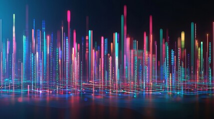 An urban scene illuminated by neon streaks expresses a sense of innovation, progress, and connectivity. The city's digital pulse throbs with life, symbolizing the boundless connections made through