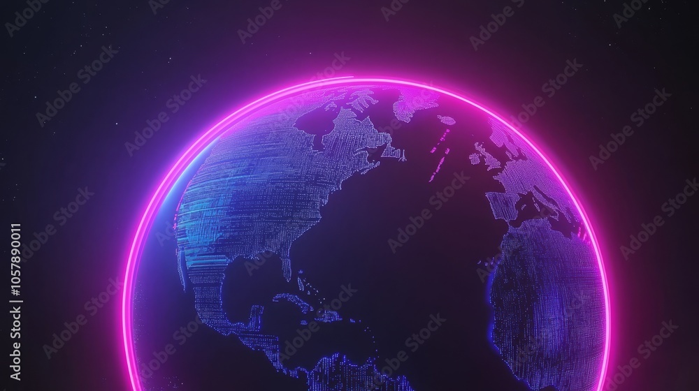 Poster the rendering depicts a globe illuminated with data points hovering above a glowing futuristic city 