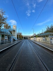 Tram Station View with Clear Blue Sky