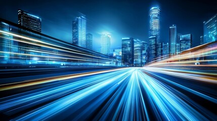 Fototapeta premium An illuminated city skyline at night, perfect for urban themes and technology.