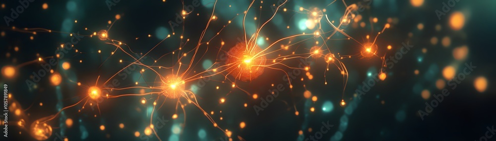 Poster vibrant abstract background featuring glowing particles and neural connections, perfect for technolo