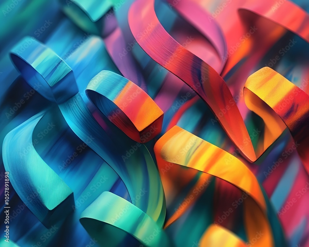 Poster vibrant abstract design featuring colorful ribbons swirling in dynamic patterns, perfect for modern 