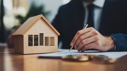 Investor analyzing digital real estate charts in modern office