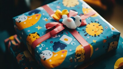 Joyful Gift Box with Vibrant Patterns and Cheerful Decorations