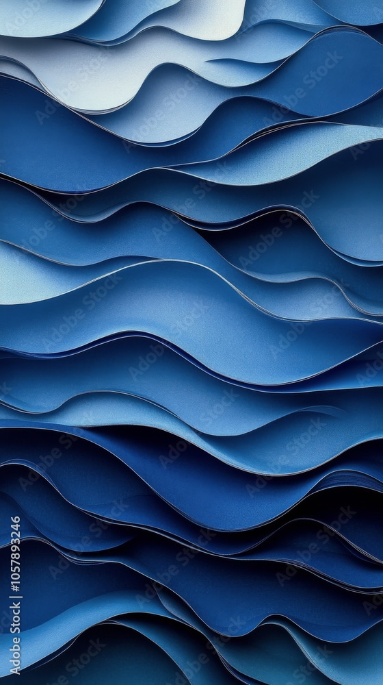 Poster layered blue waves create a dynamic ocean effect in an artistic display of depth and movement