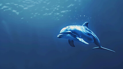 Naklejka premium A bottlenose dolphin gracefully glides through the deep blue ocean.