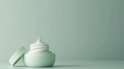 The image depicts a skincare jar containing a cosmetic anti-aging cream with a swirl texture. The jar is accompanied by a lid and is 