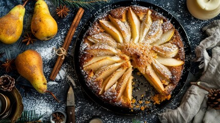 The recipe for a delicious winter pear cake calls for ripe pears and warm spices to create a cozy dessert perfect for the cold season.