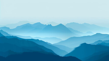 Fototapeta premium Blue mountain range in the distance with a white sky. The mountains are in shades of blue and are of different heights.