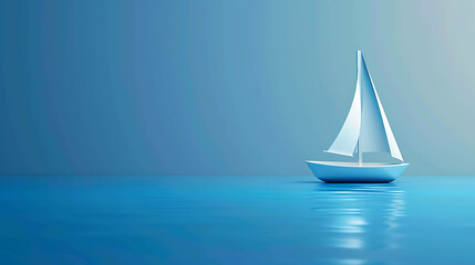 A small white sailboat is sailing on a calm blue sea. The boat is in the foreground and the horizon is in the background.