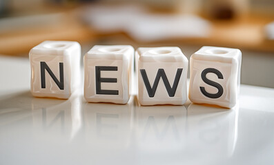 Word News from white cubes on the desktop.