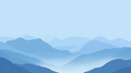 Blue misty mountains in the distance with a hint of trees in the foreground. The sky is clear and light blue, with a few wispy clouds.