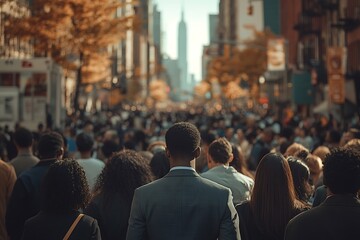 Fototapeta premium Anonymous Crowd Walking Down City Street