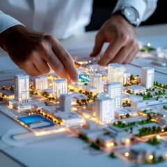 Fototapeta premium Real estate investor with 3D digital map of city investments