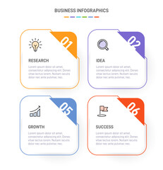 4 clean infographic design shaped elements template, symbolizing the four stages of business strategy and progression. Progress bar or timeline. Vector for presentation, web site or app.