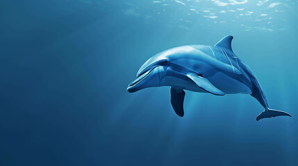 A bottlenose dolphin gracefully glides through the deep blue ocean, its sleek body cutting through the water with ease.