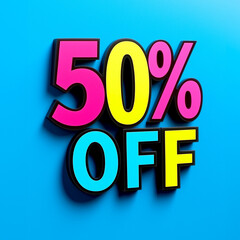 Vibrant 50 percent off promotion with colorful text on bold solid background for retail sales