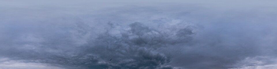 Dark moody rain clouds in dramatic overcast sky. Seamless 360 HDR spherical panorama. Full zenith...