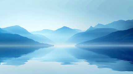 Tranquil mountain lake in the early morning. Soft light and and gentle waves create a peaceful and serene scene.