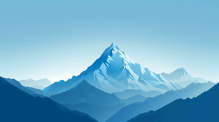 The image is of a snow-capped mountain in the distance with a clear blue sky.