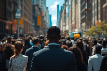 Fototapeta premium Businessman Walking Backwards in City Crowd
