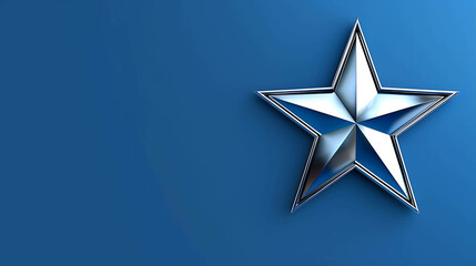 Obraz premium A simple and elegant silver star on a blue background. The star is made of metal and has a shiny surface.