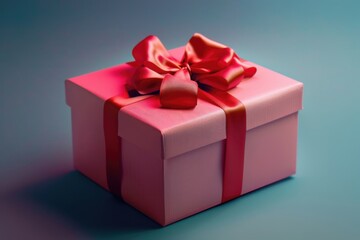 Obraz premium A soft pink gift box adorned with a bright red bow, symbolizing the joy and anticipation of giving and receiving.