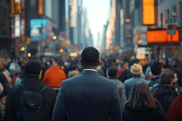 Obraz premium City Commuter Walking Through Blurry Crowd