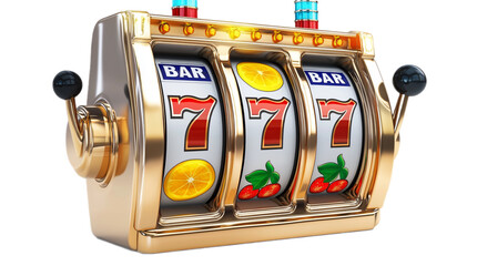 3D slot machine on white transparent background 