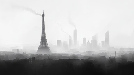Obraz premium Paris skyline in foggy haze