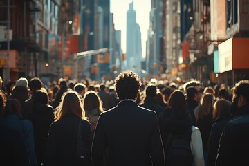 Obraz premium City Street Scene with Anonymous Crowd Walking