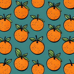 Retro Cartoon-Style Oranges Pattern on Teal Background