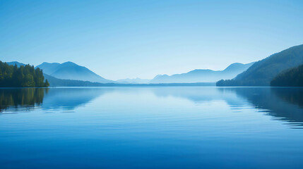 This is a beautiful landscape image of a lake and mountains in the distance.