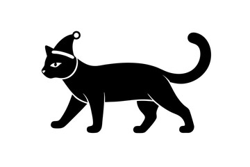 Cat vector icon Christmas Santa Claus hat kitten walking logo symbol cartoon character illustration doodle design.