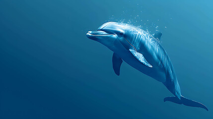 Fototapeta premium A bottlenose dolphin gracefully glides through the deep blue ocean. The dolphin's sleek body and playful nature make it a joy to behold.