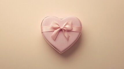 Fototapeta premium Romantic Heart-Shaped Gift Box on Beige Background