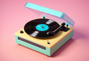 Vintage turntable on pastel background showcasing retro music vibes