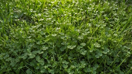Vibrant Green Grass Texture with Clover Patches - Fresh and Lively Look
