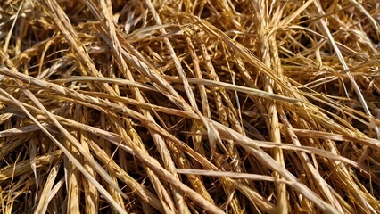 Rustic Close-Up of Dry Straw Texture: Detailed, Earthy, Agricultural Background