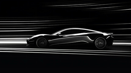 Obraz premium The dark knight of the road. A sleek black sports car speeds through the night, leaving a trail of light in its wake.