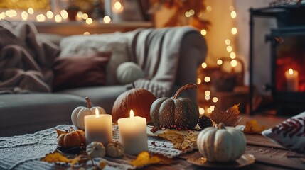 Fototapeta premium Cozy autumn atmosphere with homey scents and fall decor