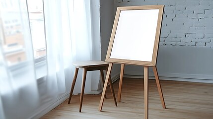 Modern Minimalistic Concrete Coworking Office room with Blank Walls, High Ceilings,and Mockup Frame