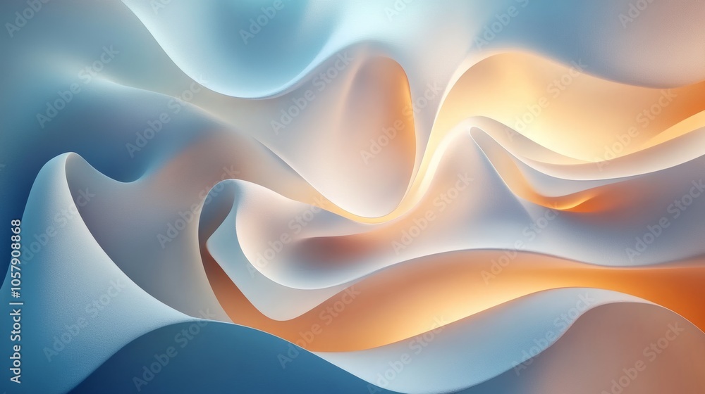 Fototapete Abstract curved shape background with flowing lines and organic patterns. Presented with soft gradients and subtle shadows for a soft and elegant effect.